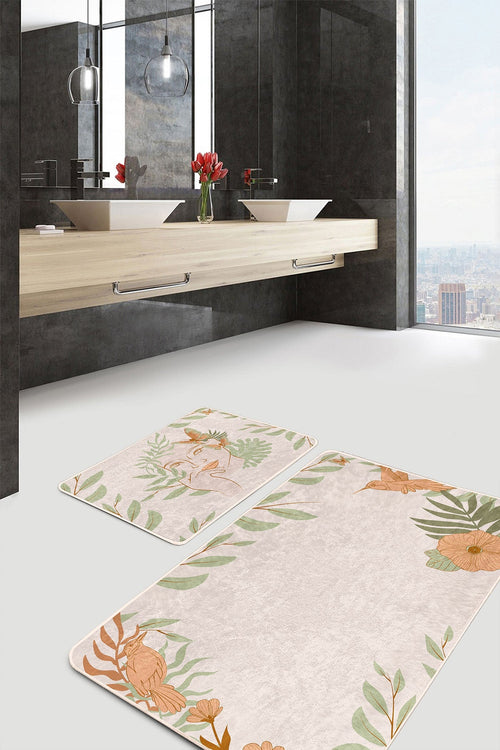 Set di 2 Tappetini da bagno antiscivolo Cicek BPS476 Rectangle Multicolore, 100 x 60 cm / 60 x 50 cm
