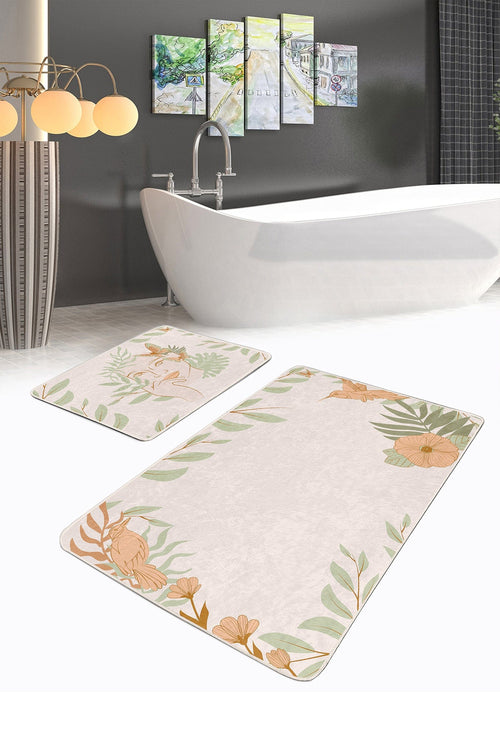 Set di 2 Tappetini da bagno antiscivolo Cicek BPS476 Rectangle Multicolore, 100 x 60 cm / 60 x 50 cm (1)