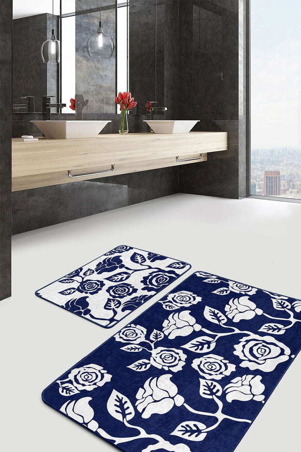 Set di 2 Tappetini da bagno antiscivolo Cicek BPS478 Rectangle Multicolore, 100 x 60 cm / 60 x 50 cm (1)