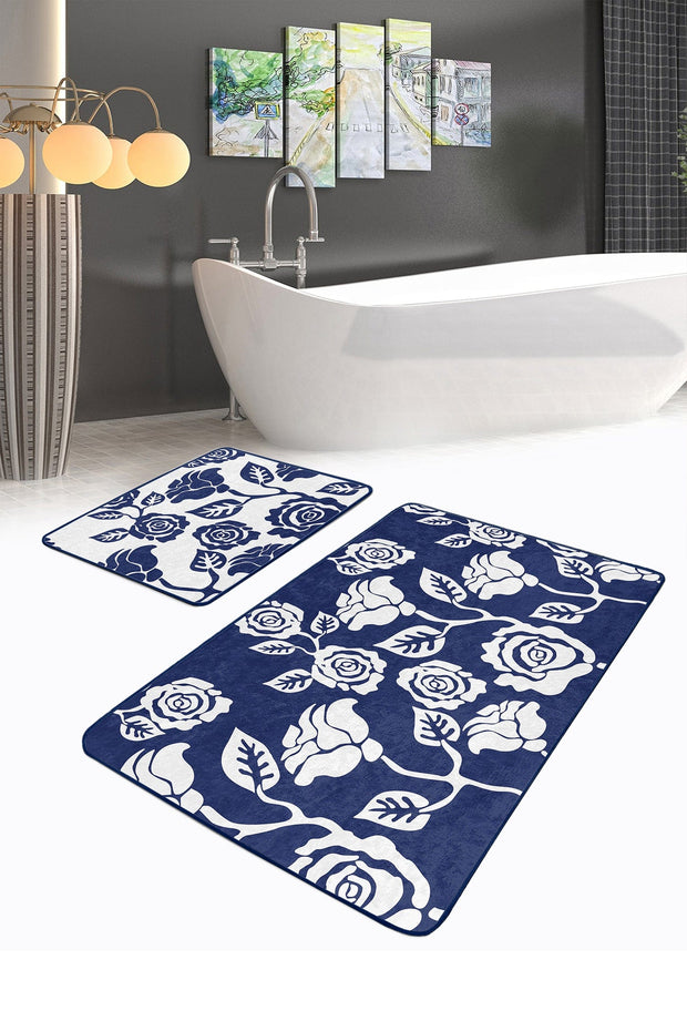 Set di 2 Tappetini da bagno antiscivolo Cicek BPS478 Rectangle Multicolore, 100 x 60 cm / 60 x 50 cm (2)