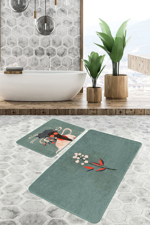 Set di 2 Tappetini da bagno antiscivolo Cicek BPS479 Rectangle Multicolore, 100 x 60 cm / 60 x 50 cm (1)