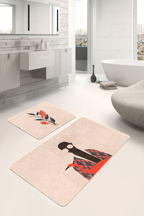 Set di 2 Tappetini da bagno antiscivolo Cicek BPS480 Rectangle Multicolore, 100 x 60 cm / 60 x 50 cm (1)