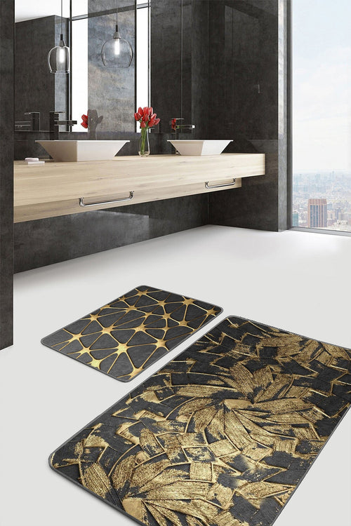 Set di 2 Tappetini da bagno antiscivolo Cicek BPS481 Rectangle Multicolore, 100 x 60 cm / 60 x 50 cm