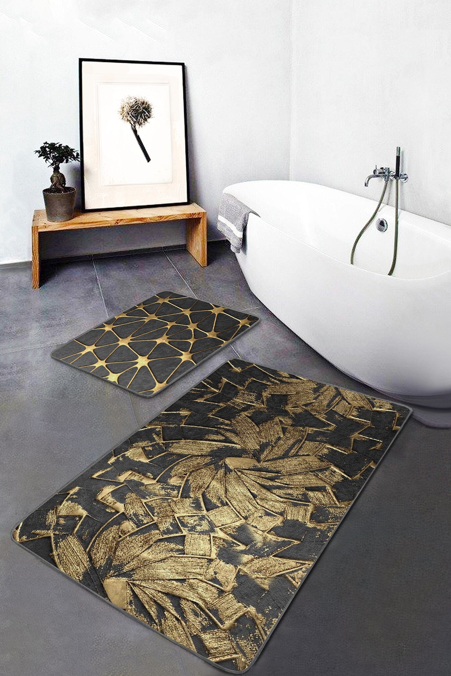 Set di 2 Tappetini da bagno antiscivolo Cicek BPS481 Rectangle Multicolore, 100 x 60 cm / 60 x 50 cm (1)