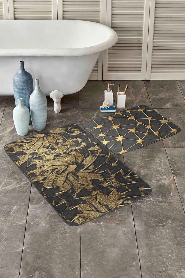 Set di 2 Tappetini da bagno antiscivolo Cicek BPS481 Rectangle Multicolore, 100 x 60 cm / 60 x 50 cm (2)