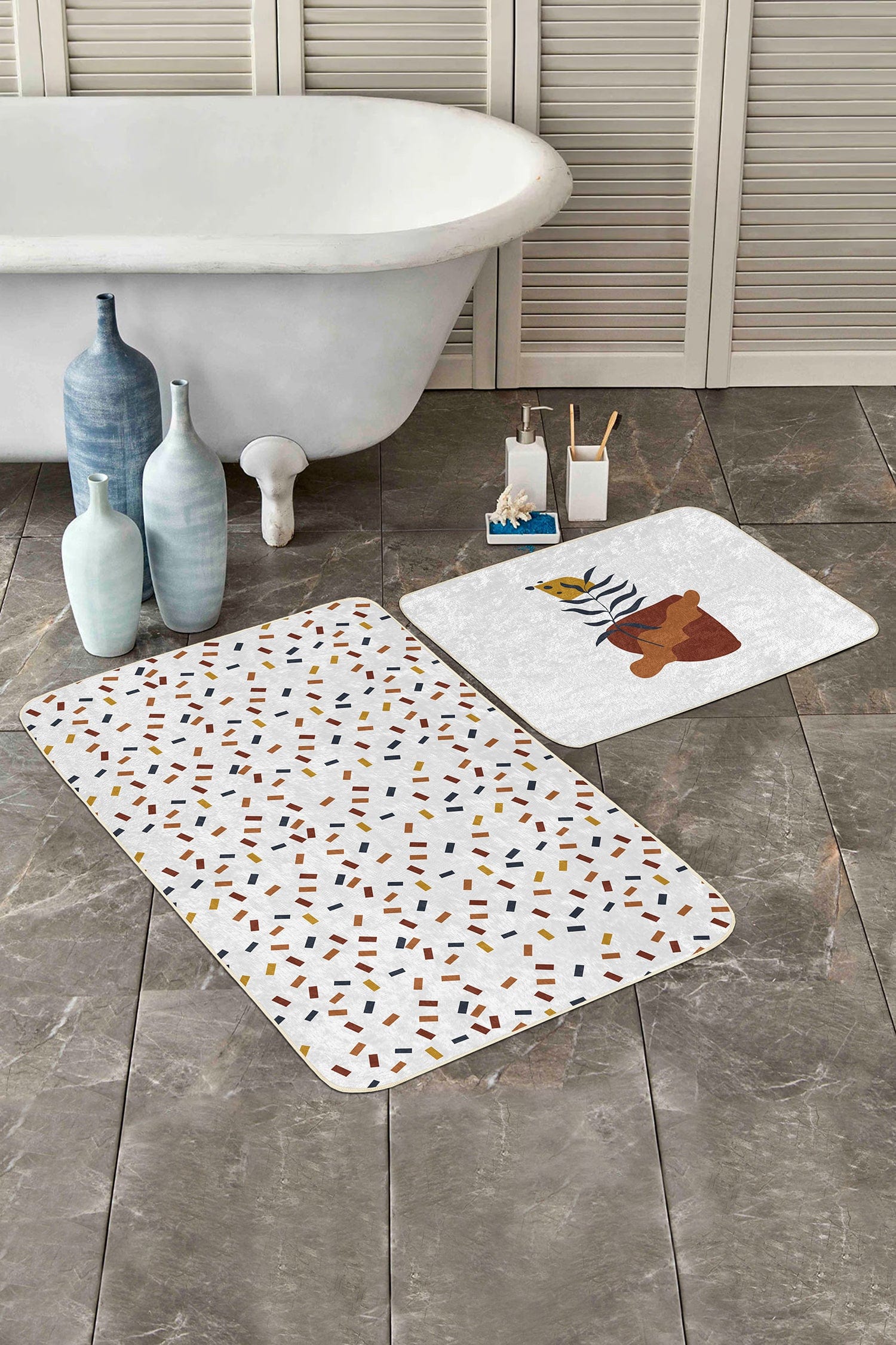 Set di 2 Tappetini da bagno antiscivolo Cicek BPS483 Multicolore, 100 x 60 cm / 60 x 50 cm