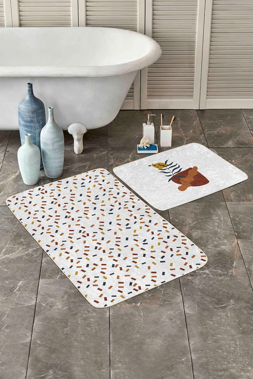 Set di 2 Tappetini da bagno antiscivolo Cicek BPS483 Multicolore, 100 x 60 cm / 60 x 50 cm