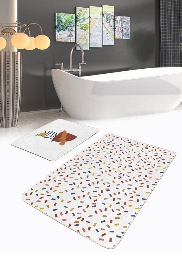 Set di 2 Tappetini da bagno antiscivolo Cicek BPS483 Multicolore, 100 x 60 cm / 60 x 50 cm (2)