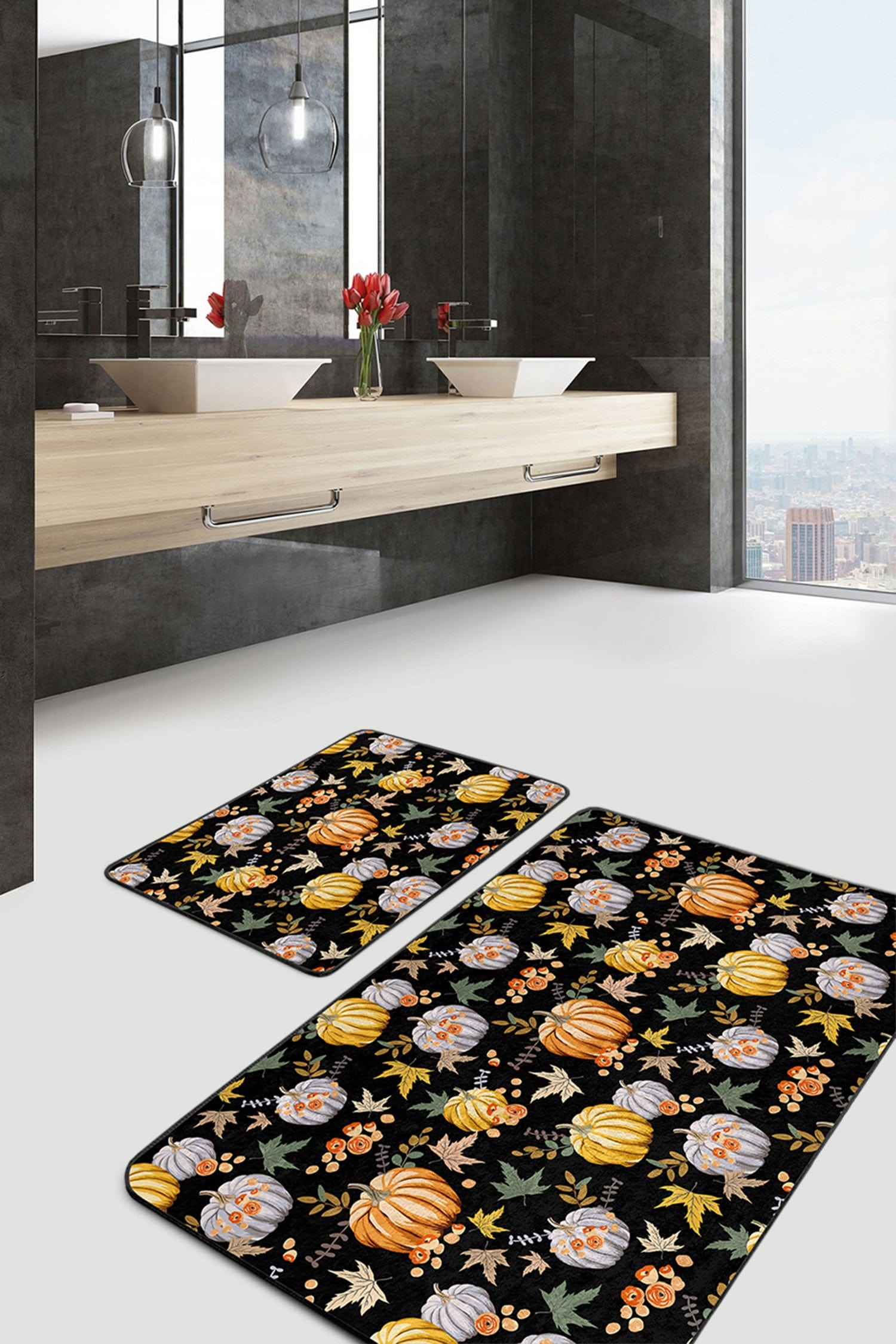 Set di 2 Tappetini da bagno antiscivolo Damla BPS248 Rectangle Multicolore, 100 x 60 cm / 60 x 50 cm