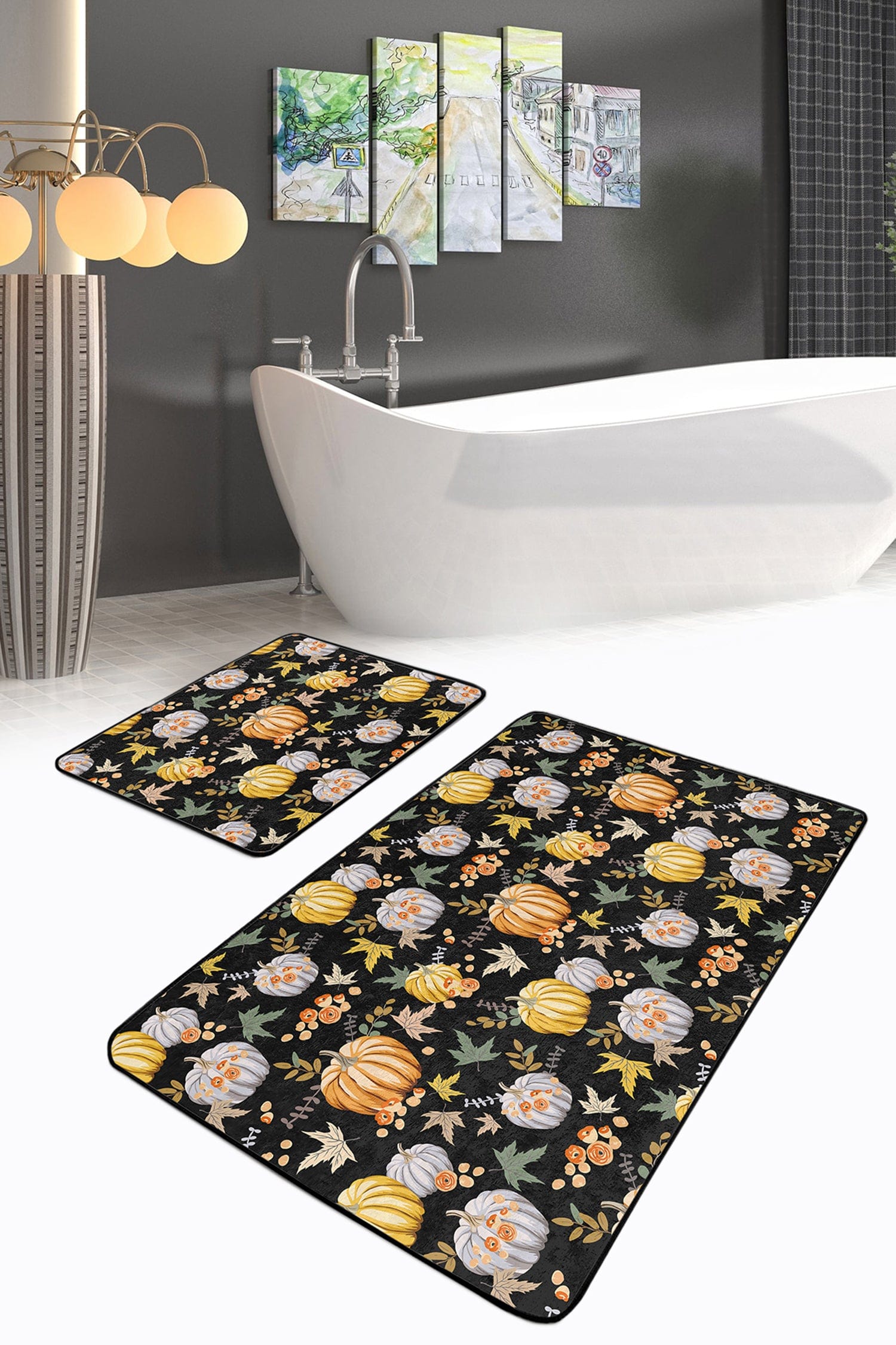 Set di 2 Tappetini da bagno antiscivolo Damla BPS248 Rectangle Multicolore, 100 x 60 cm / 60 x 50 cm (2)