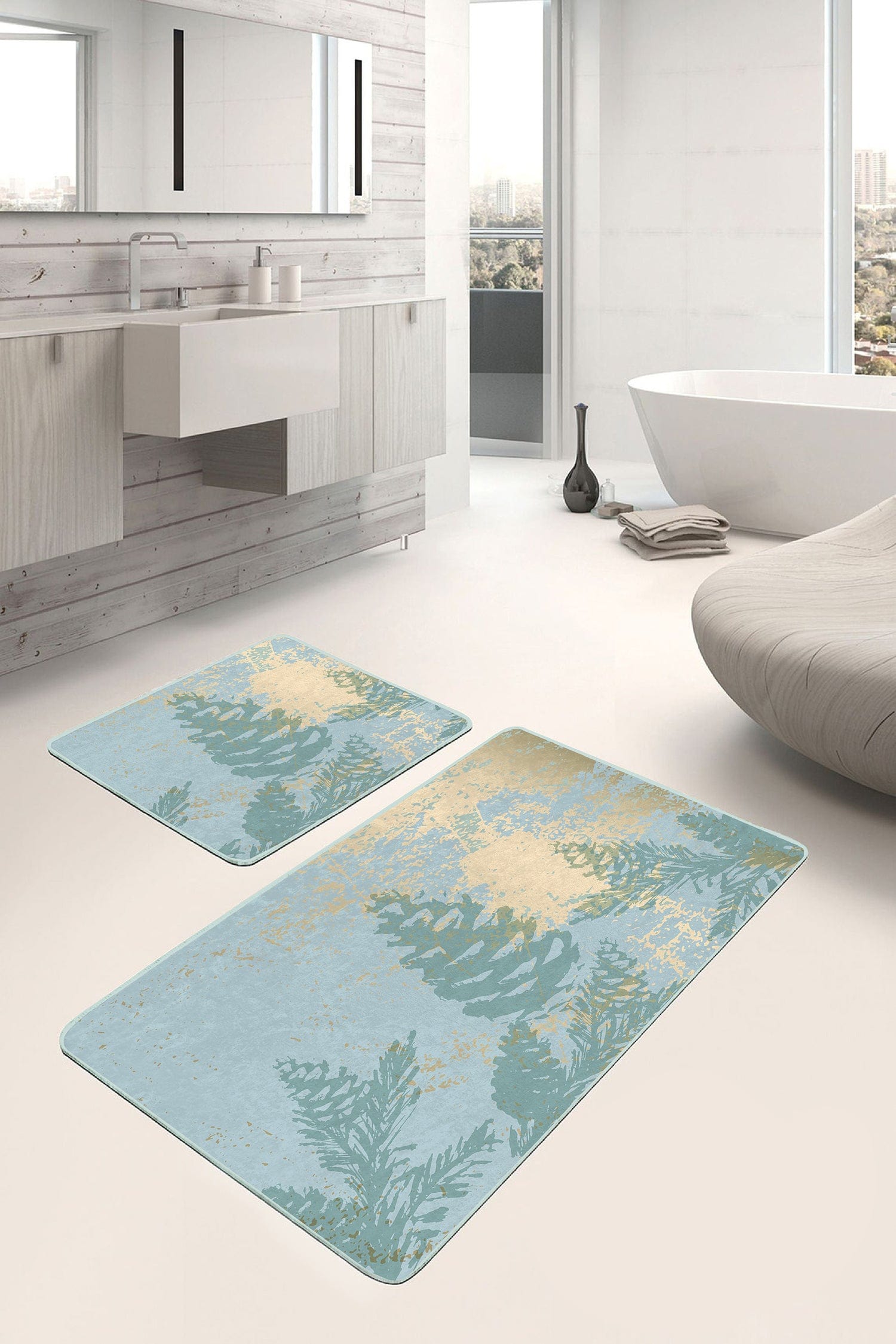 Set di 2 Tappetini da bagno antiscivolo Damla BPS249 Rectangle Multicolore, 100 x 60 cm / 60 x 50 cm