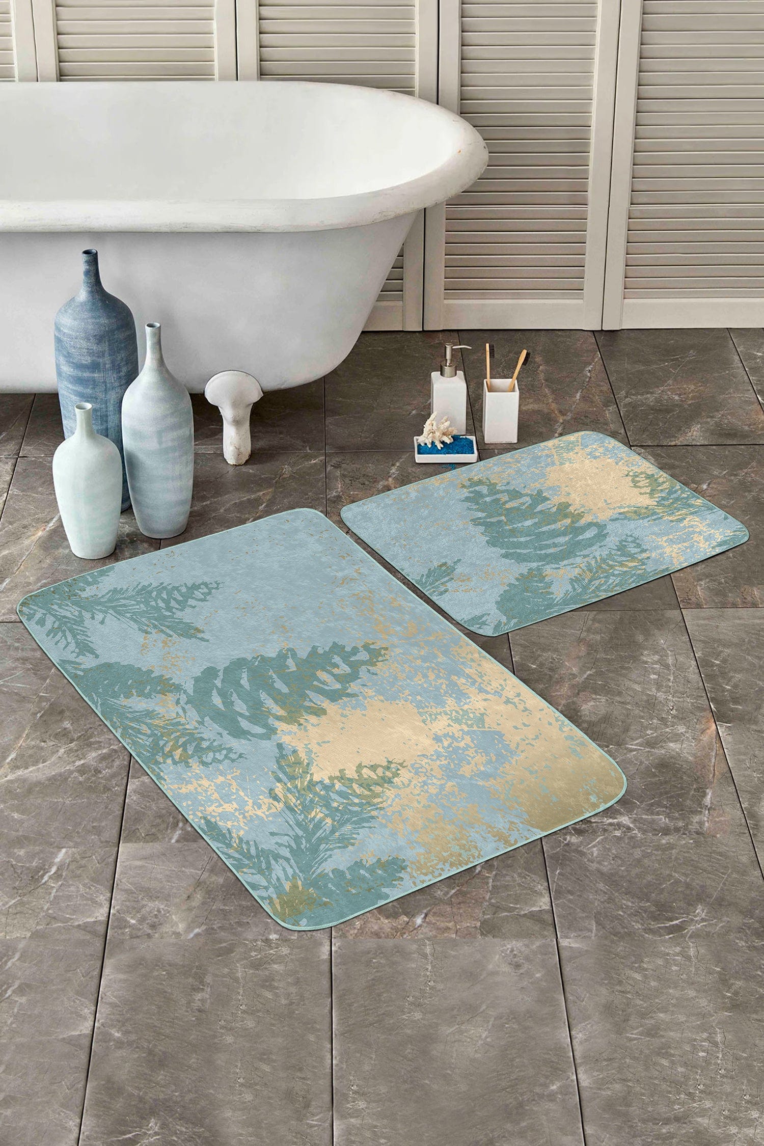 Set di 2 Tappetini da bagno antiscivolo Damla BPS249 Rectangle Multicolore, 100 x 60 cm / 60 x 50 cm (2)