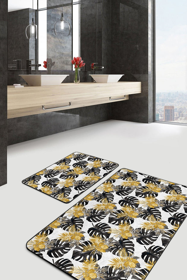 Set di 2 Tappetini da bagno antiscivolo Damla BPS251 Rectangle Multicolore, 100 x 60 cm / 60 x 50 cm