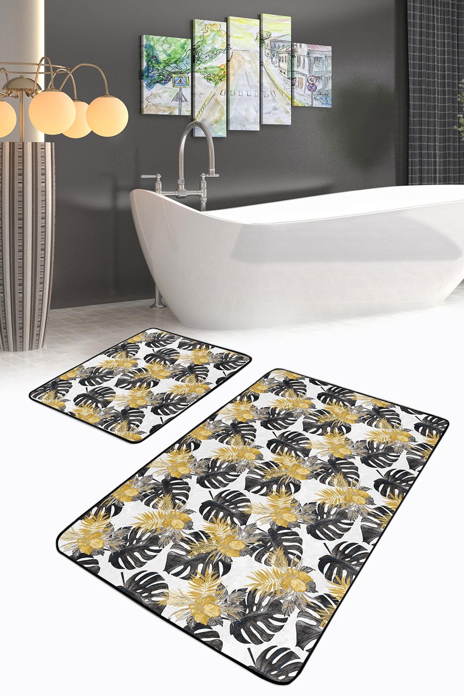 Set di 2 Tappetini da bagno antiscivolo Damla BPS251 Rectangle Multicolore, 100 x 60 cm / 60 x 50 cm (1)