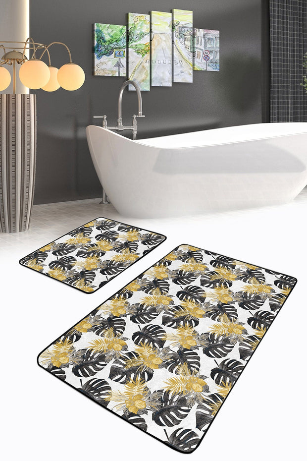 Set di 2 Tappetini da bagno antiscivolo Damla BPS251 Rectangle Multicolore, 100 x 60 cm / 60 x 50 cm (1)