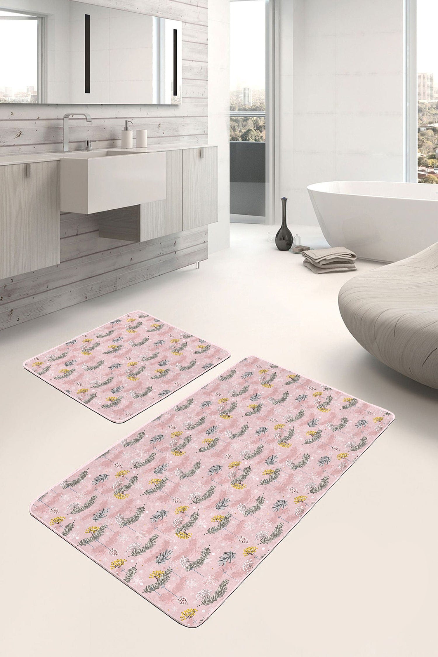 Set di 2 Tappetini da bagno antiscivolo Damla BPS252 Rectangle Multicolore, 100 x 60 cm / 60 x 50 cm