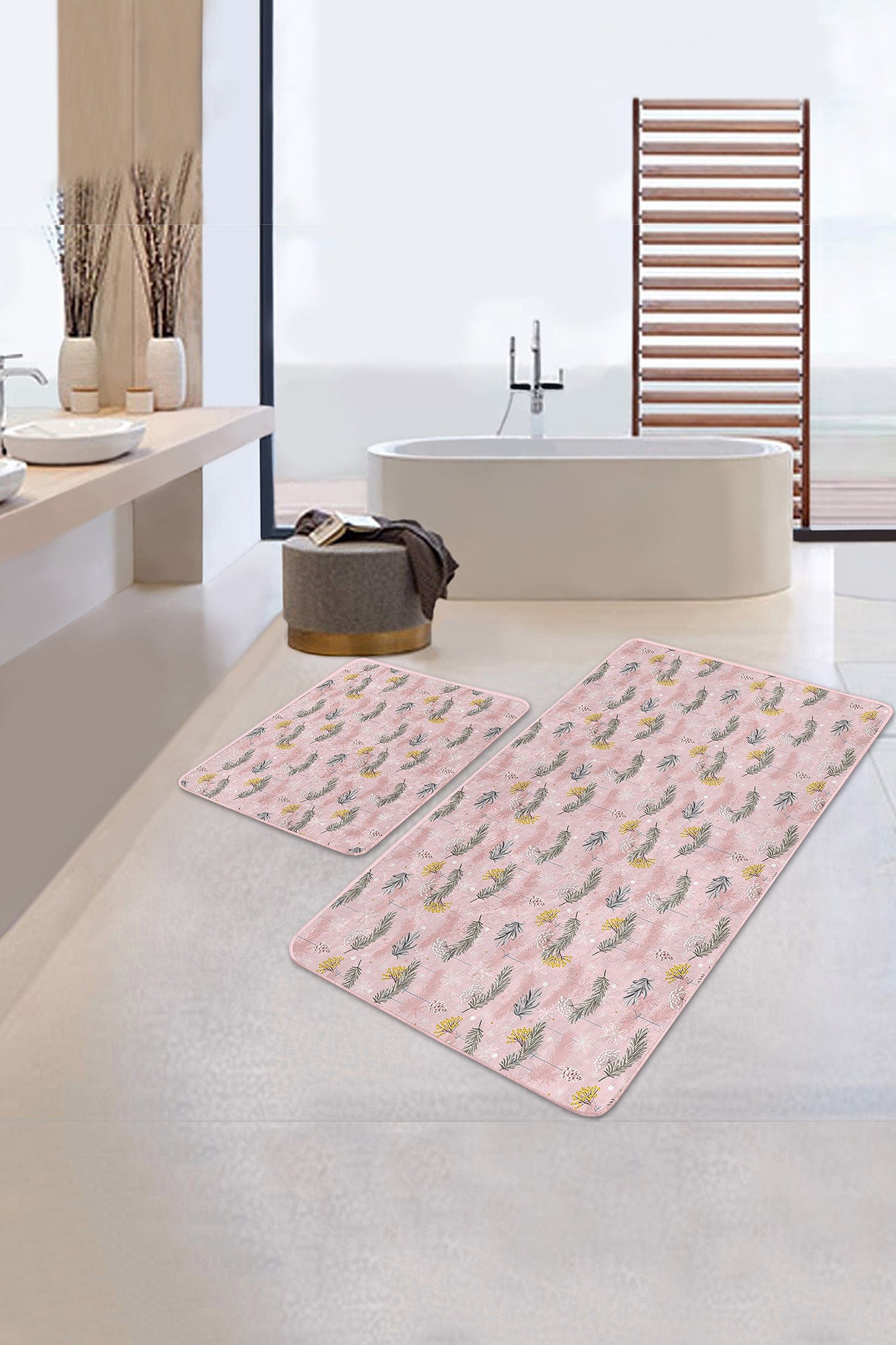 Set di 2 Tappetini da bagno antiscivolo Damla BPS252 Rectangle Multicolore, 100 x 60 cm / 60 x 50 cm (1)