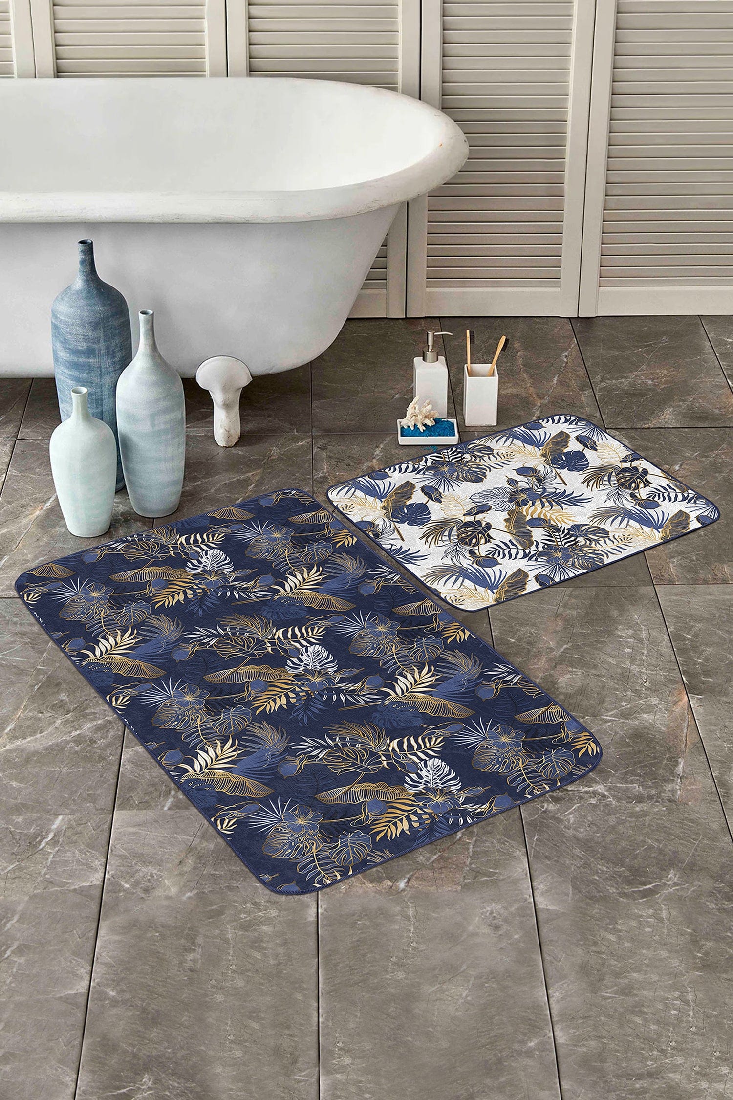 Set di 2 Tappetini da bagno antiscivolo Damla BPS253 Rectangle Multicolore, 100 x 60 cm / 60 x 50 cm