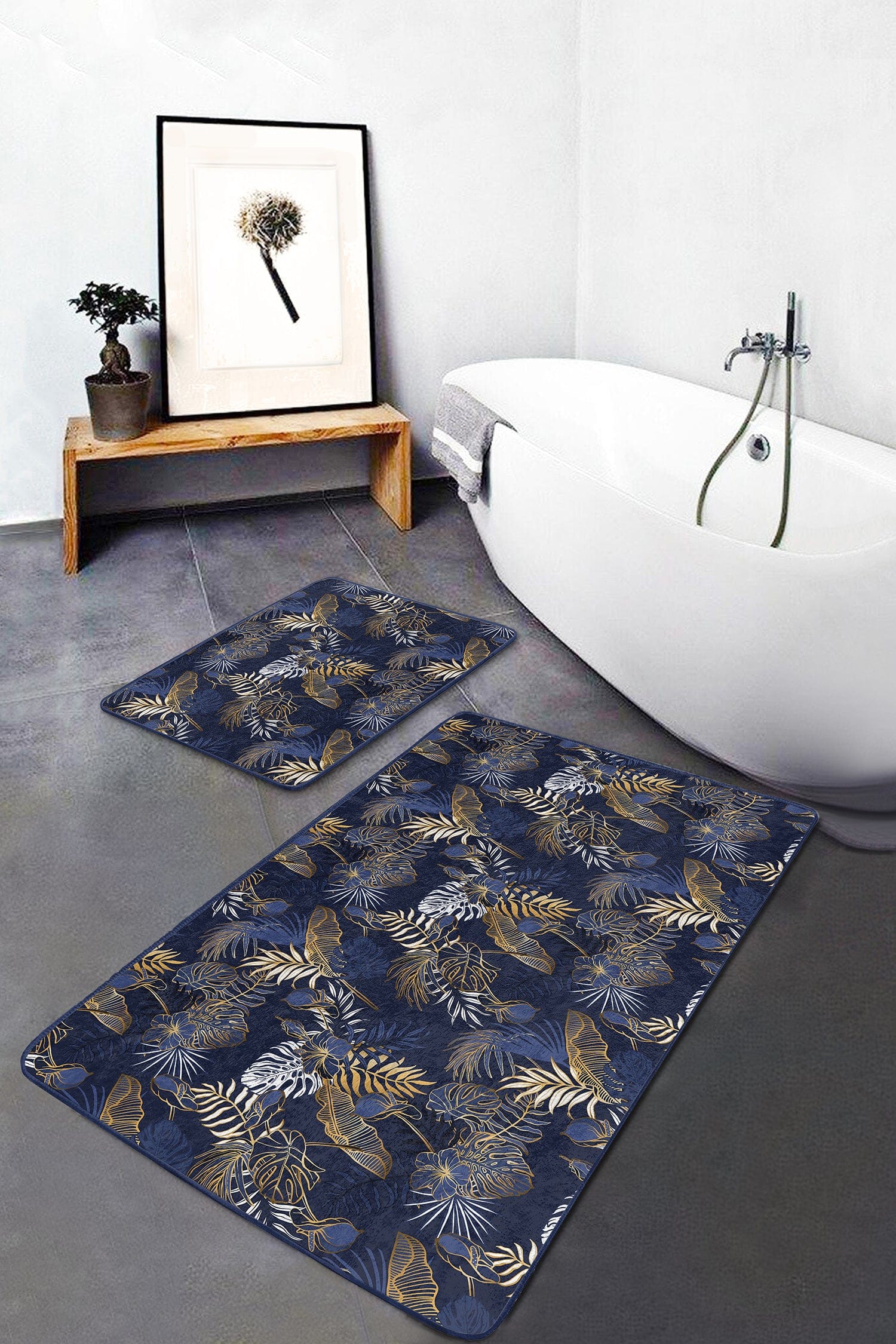 Set di 2 Tappetini da bagno antiscivolo Damla BPS254 Rectangle Multicolore, 100 x 60 cm / 60 x 50 cm