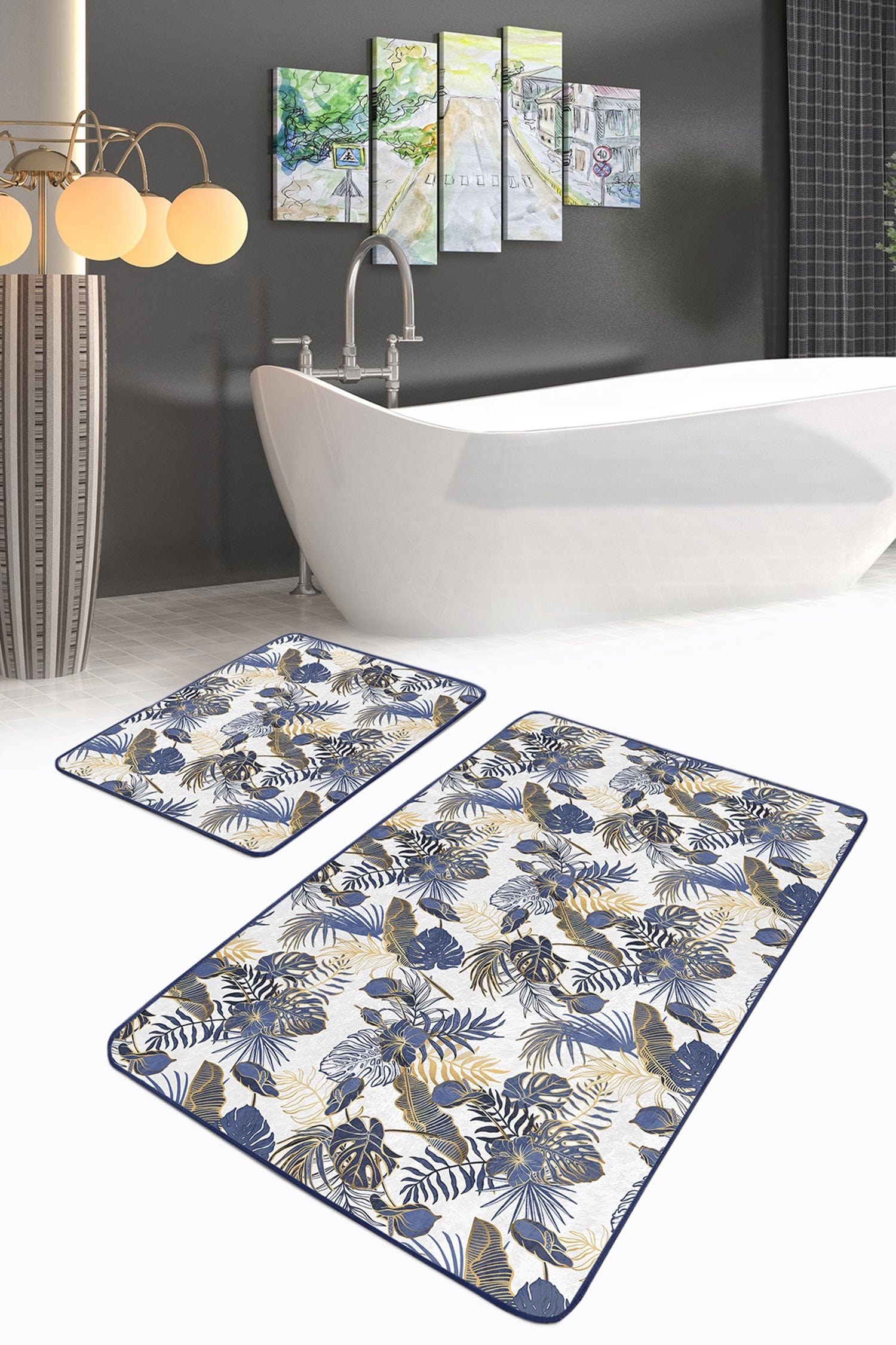 Set di 2 Tappetini da bagno antiscivolo Damla BPS255 Rectangle Multicolore, 100 x 60 cm / 60 x 50 cm (2)