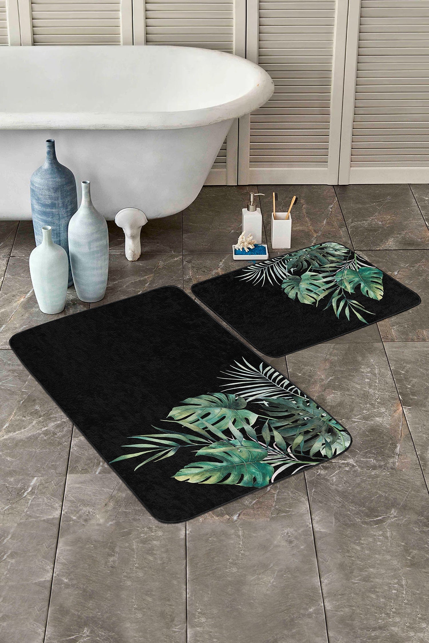 Set di 2 Tappetini da bagno antiscivolo Damla BPS256 Rectangle Multicolore, 100 x 60 cm / 60 x 50 cm (2)