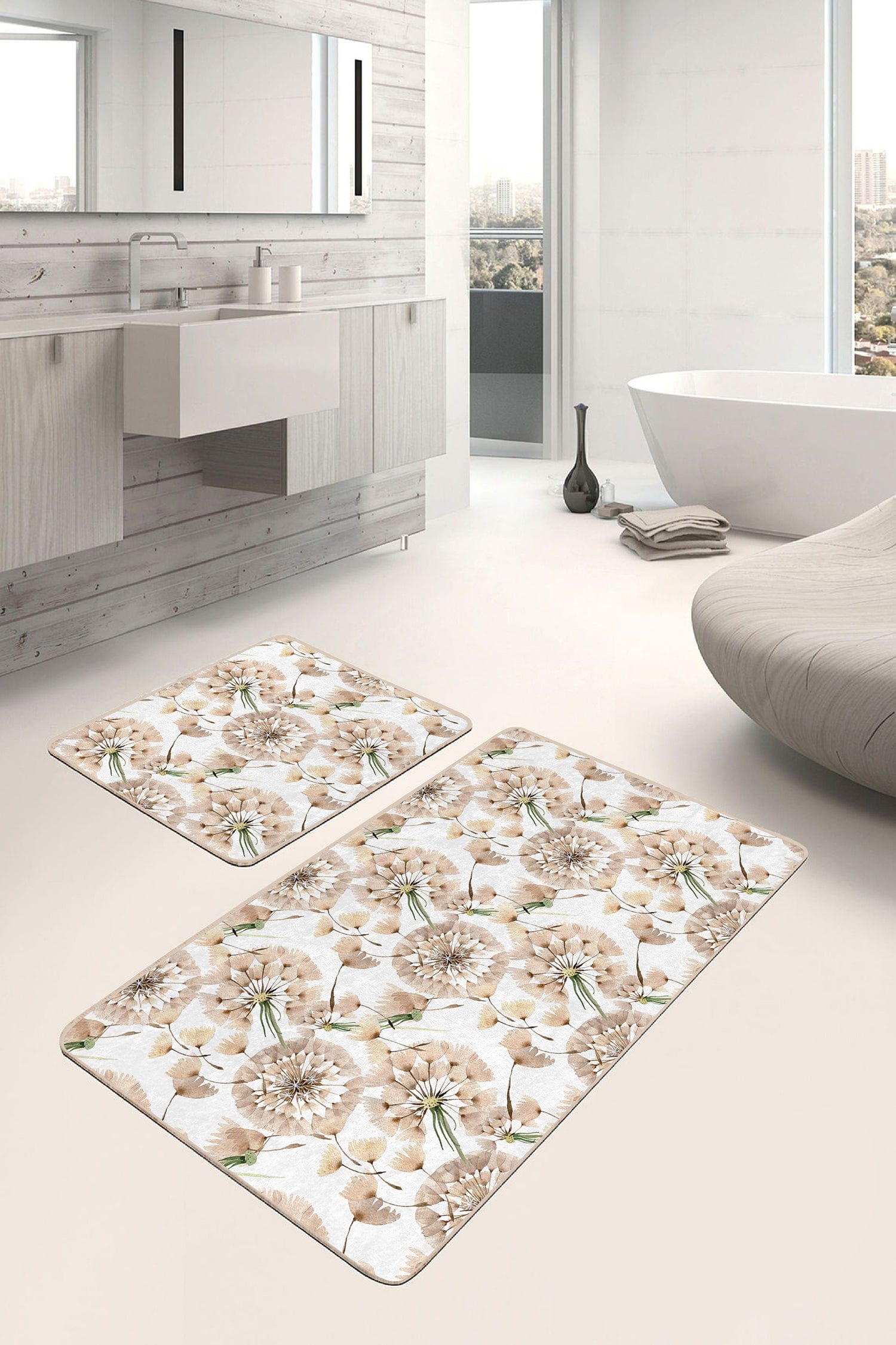 Set di 2 Tappetini da bagno antiscivolo Defne BPS257 Rectangle Multicolore, 100 x 60 cm / 60 x 50 cm