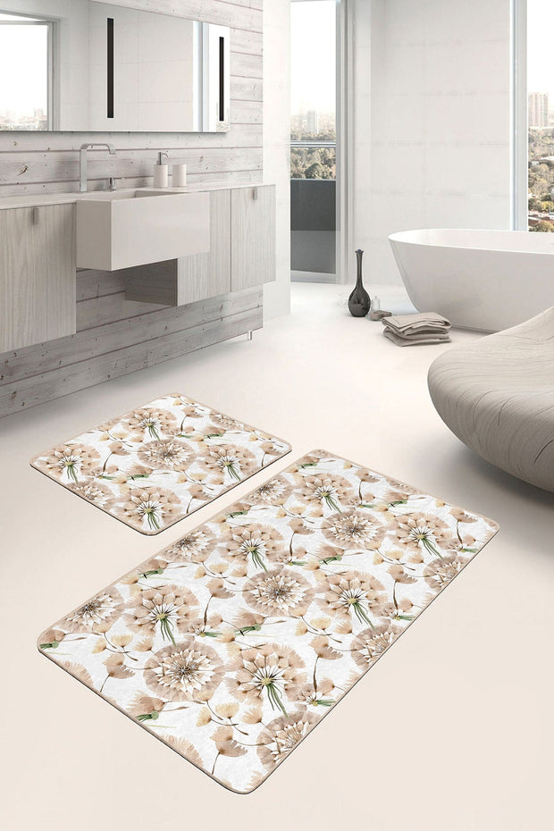 Set di 2 Tappetini da bagno antiscivolo Defne BPS257 Rectangle Multicolore, 100 x 60 cm / 60 x 50 cm