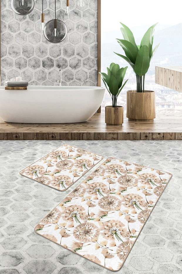 Set di 2 Tappetini da bagno antiscivolo Defne BPS257 Rectangle Multicolore, 100 x 60 cm / 60 x 50 cm (2)