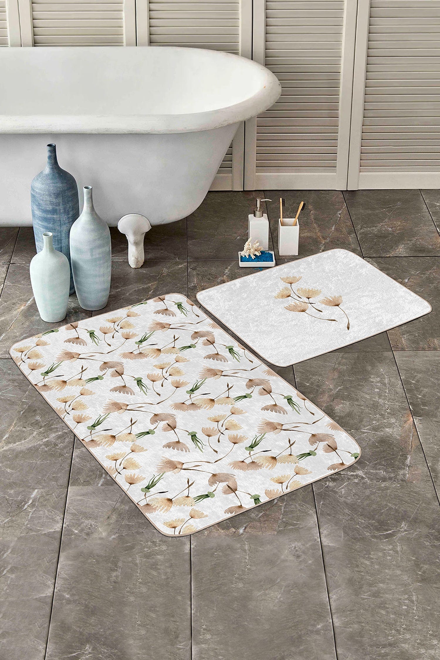 Set di 2 Tappetini da bagno antiscivolo Defne BPS258 Rectangle Multicolore, 100 x 60 cm / 60 x 50 cm