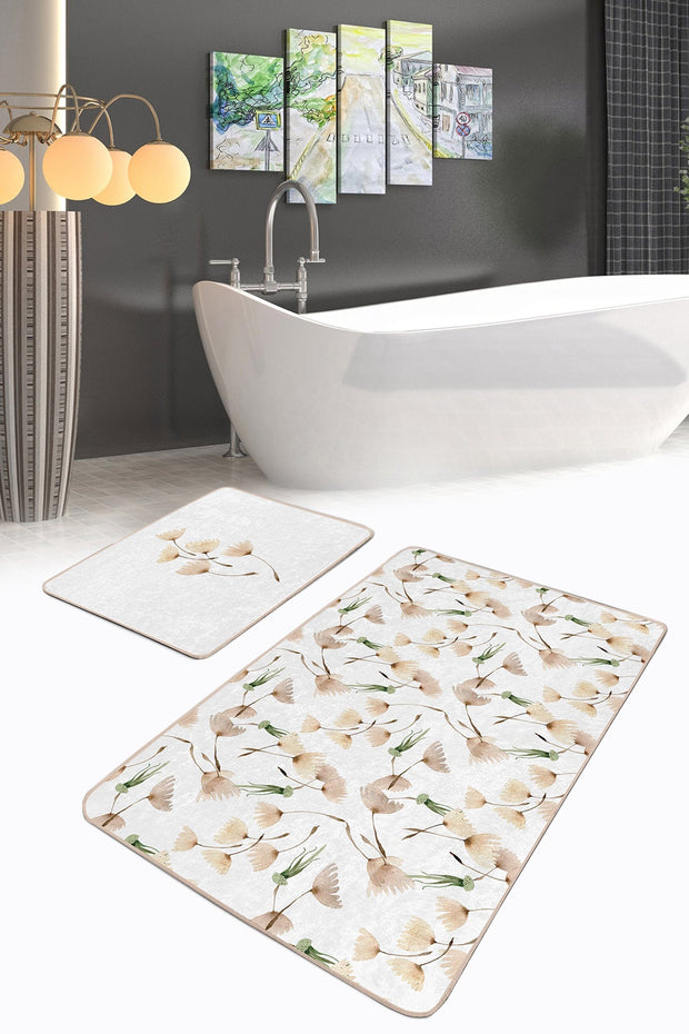 Set di 2 Tappetini da bagno antiscivolo Defne BPS258 Rectangle Multicolore, 100 x 60 cm / 60 x 50 cm (1)