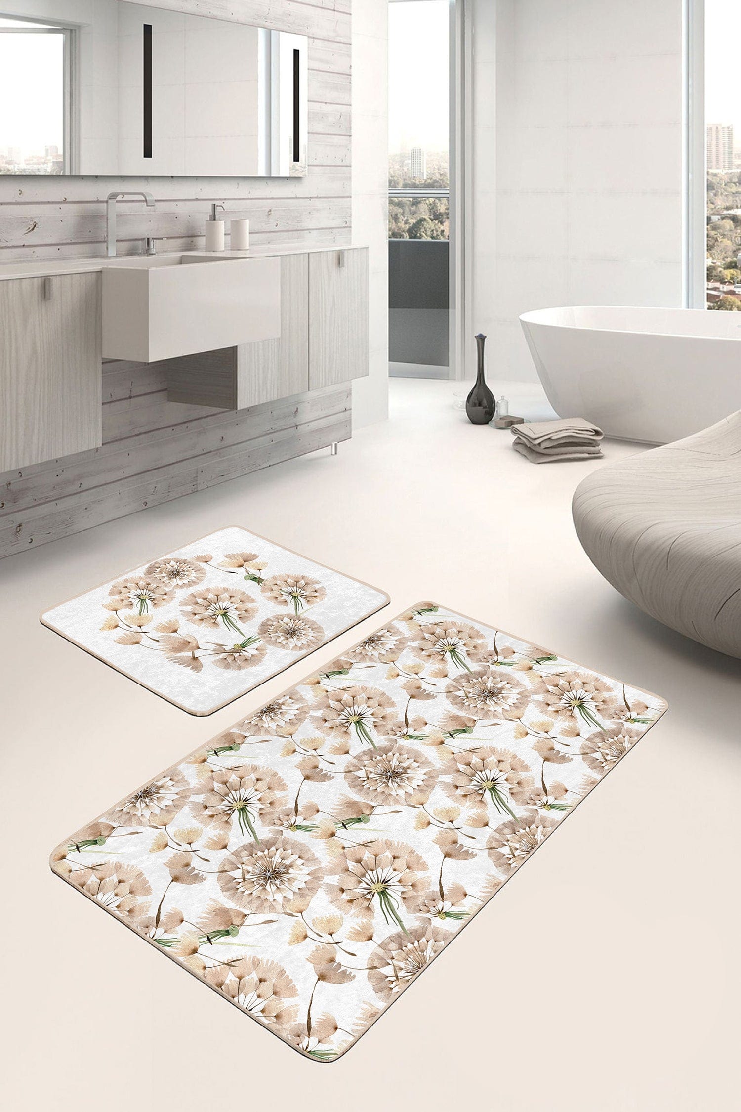 Set di 2 Tappetini da bagno antiscivolo Defne BPS259 Rectangle Multicolore, 100 x 60 cm / 60 x 50 cm (1)