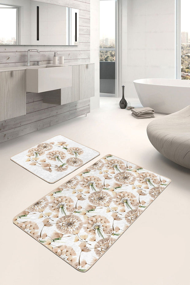 Set di 2 Tappetini da bagno antiscivolo Defne BPS259 Rectangle Multicolore, 100 x 60 cm / 60 x 50 cm (1)