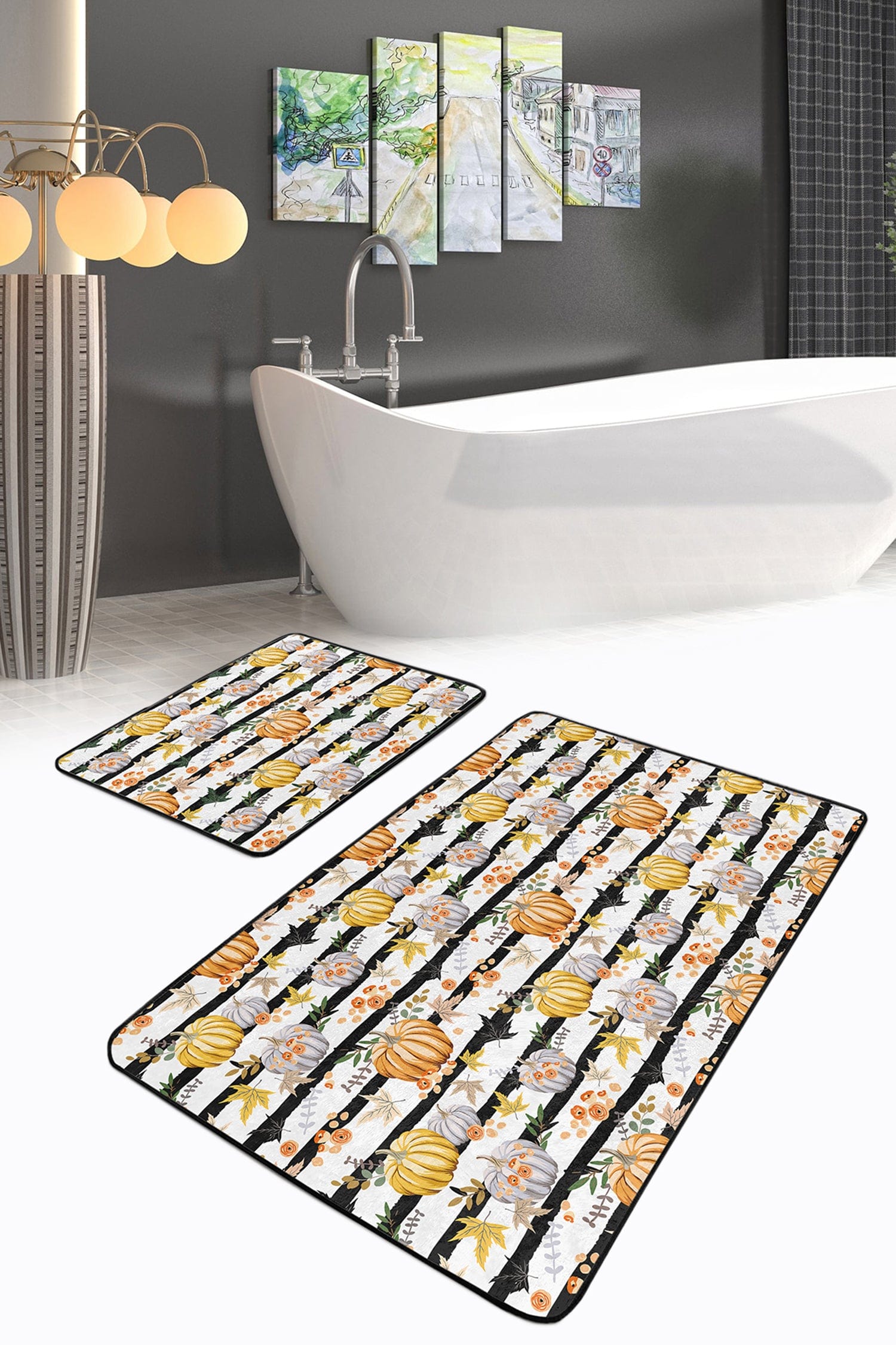 Set di 2 Tappetini da bagno antiscivolo Defne BPS260 Rectangle Multicolore, 100 x 60 cm / 60 x 50 cm