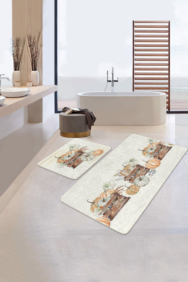Set di 2 Tappetini da bagno antiscivolo Defne BPS261 Rectangle Multicolore, 100 x 60 cm / 60 x 50 cm