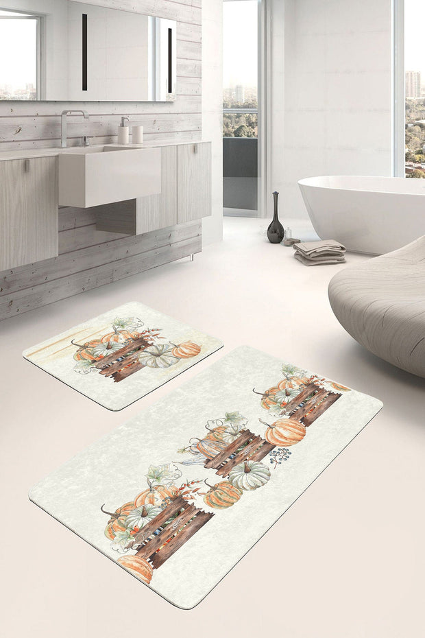 Set di 2 Tappetini da bagno antiscivolo Defne BPS261 Rectangle Multicolore, 100 x 60 cm / 60 x 50 cm (2)