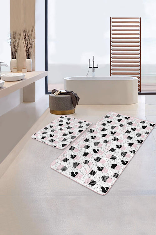Set di 2 Tappetini da bagno antiscivolo Deniz BPS294 Rectangle Multicolore, 100 x 60 cm / 60 x 50 cm