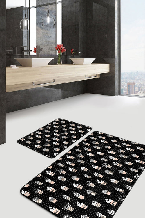 Hillkar Global Set di 2 Tappetini da bagno antiscivolo Deniz BPS295 Rectangle Multicolore, 100 x 60 cm / 60 x 50 cm