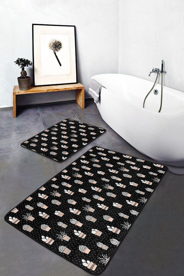 Hillkar Global Set di 2 Tappetini da bagno antiscivolo Deniz BPS295 Rectangle Multicolore, 100 x 60 cm / 60 x 50 cm