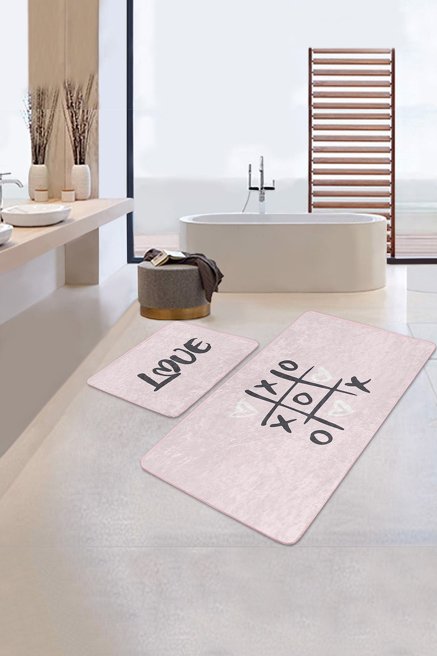 Set di 2 Tappetini da bagno antiscivolo Deniz BPS296 Rectangle Multicolore, 100 x 60 cm / 60 x 50 cm