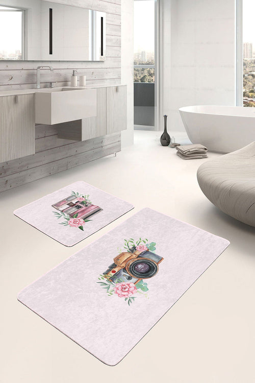 Set di 2 Tappetini da bagno antiscivolo Deniz BPS297 Rectangle Multicolore, 100 x 60 cm / 60 x 50 cm