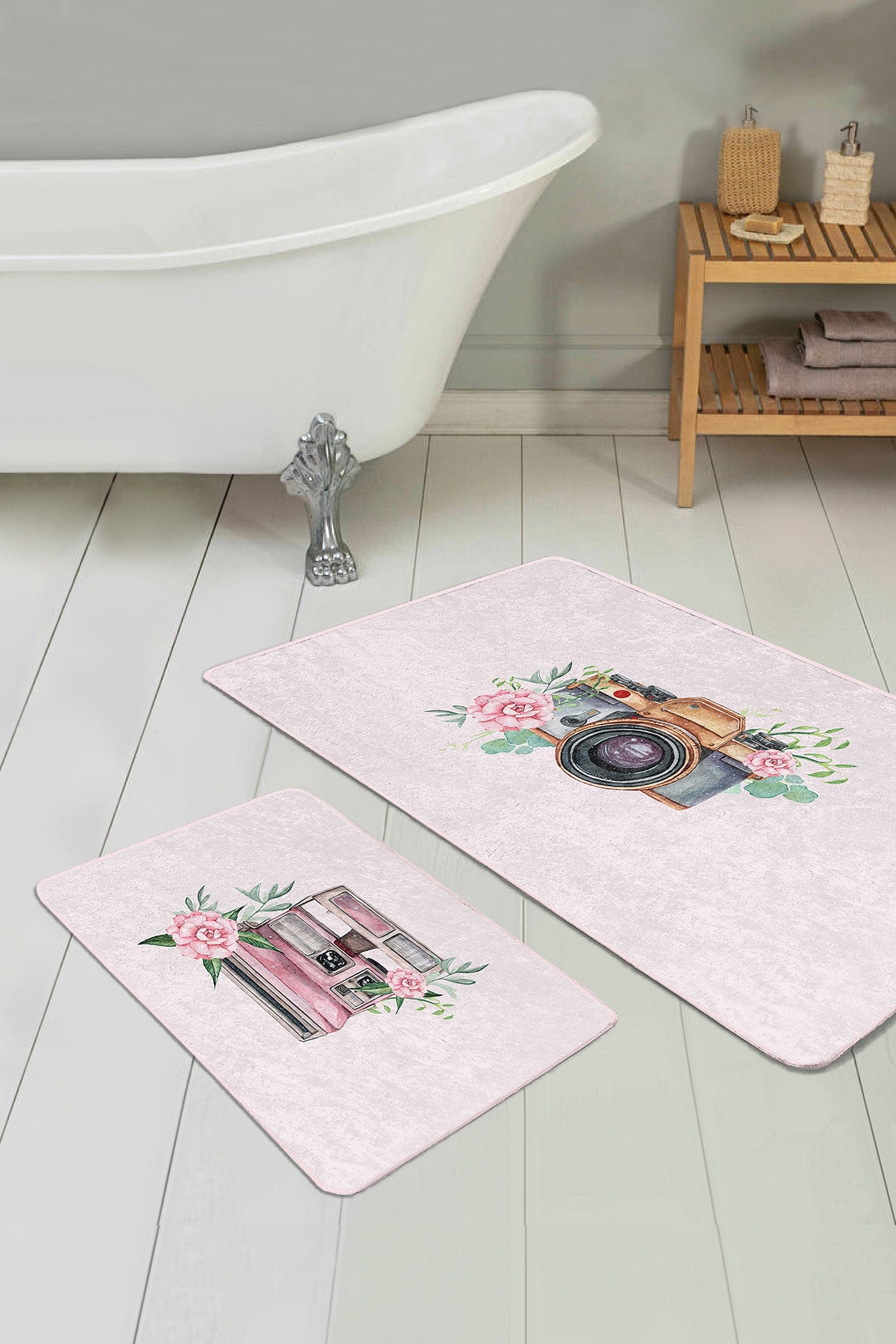 Set di 2 Tappetini da bagno antiscivolo Deniz BPS297 Rectangle Multicolore, 100 x 60 cm / 60 x 50 cm (2)