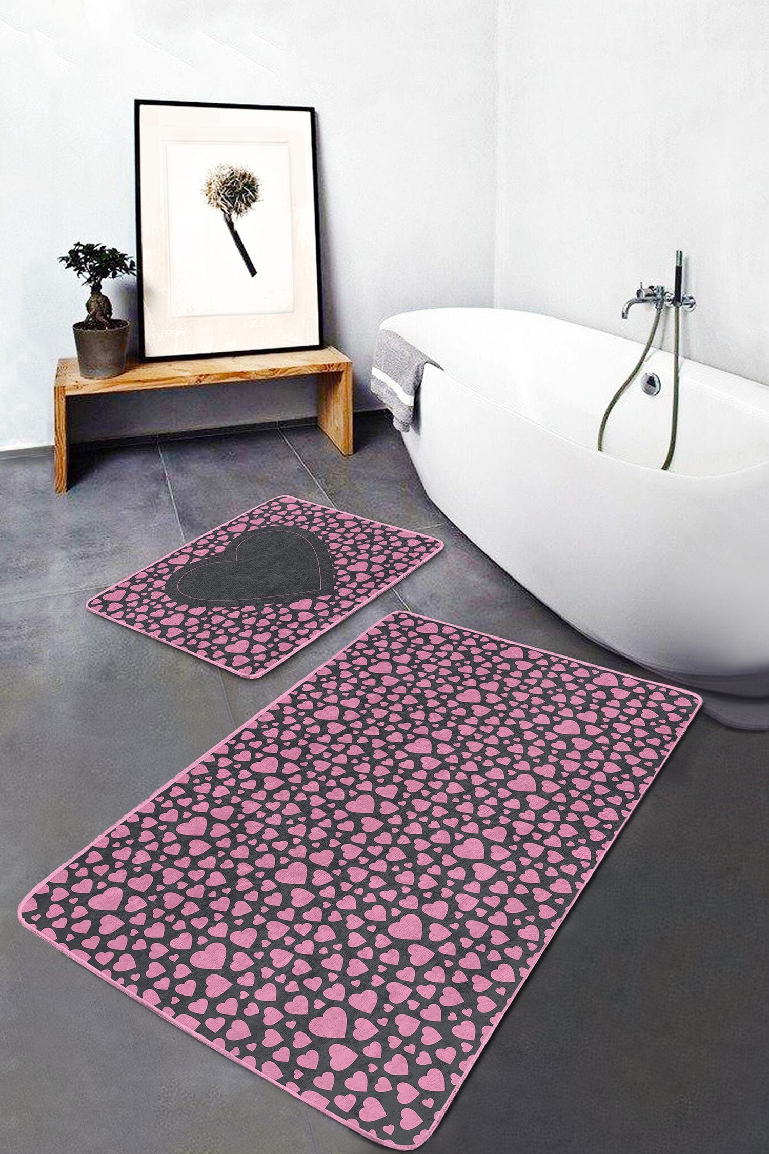 Set di 2 Tappetini da bagno antiscivolo Deniz BPS298 Rectangle Multicolore, 100 x 60 cm / 60 x 50 cm (2)