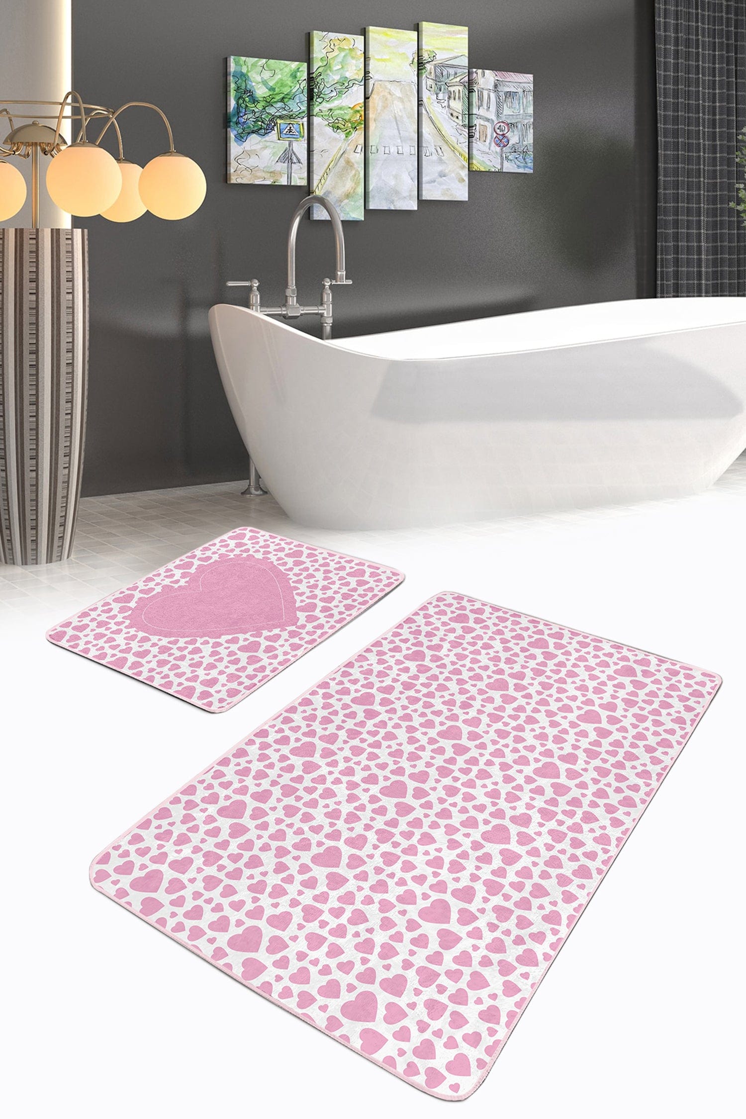 Set di 2 Tappetini da bagno antiscivolo Deniz BPS299 Rectangle Multicolore, 100 x 60 cm / 60 x 50 cm (1)