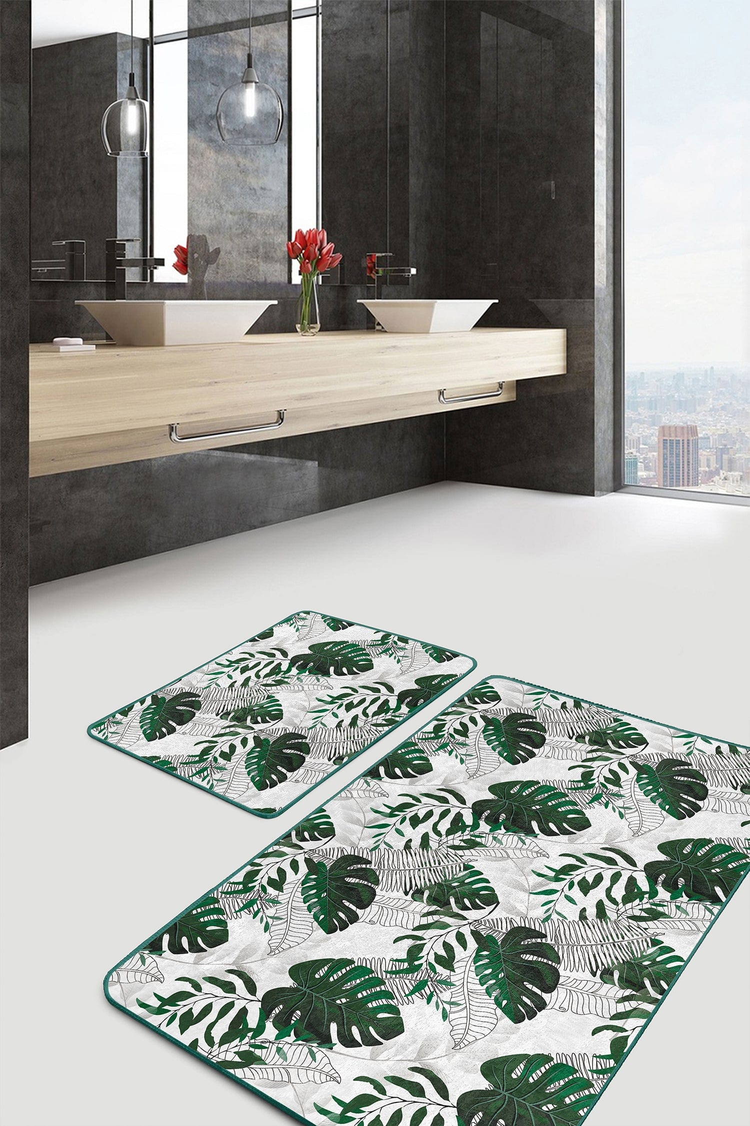 Set di 2 Tappetini da bagno antiscivolo Derya BPS451 Rectangle Multicolore, 100 x 60 cm / 60 x 50 cm (1)