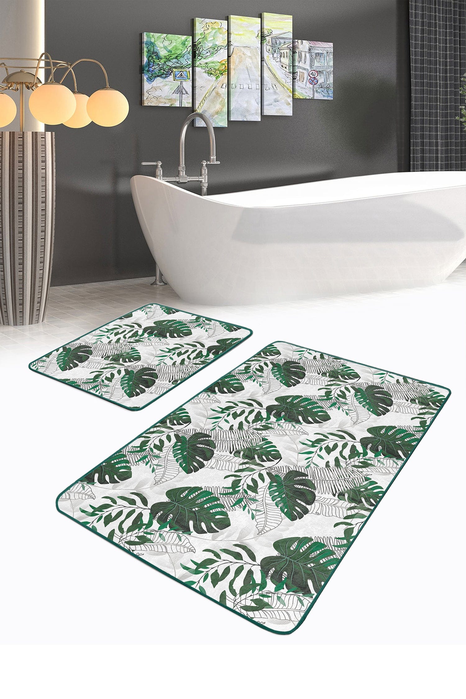Set di 2 Tappetini da bagno antiscivolo Derya BPS451 Rectangle Multicolore, 100 x 60 cm / 60 x 50 cm (2)