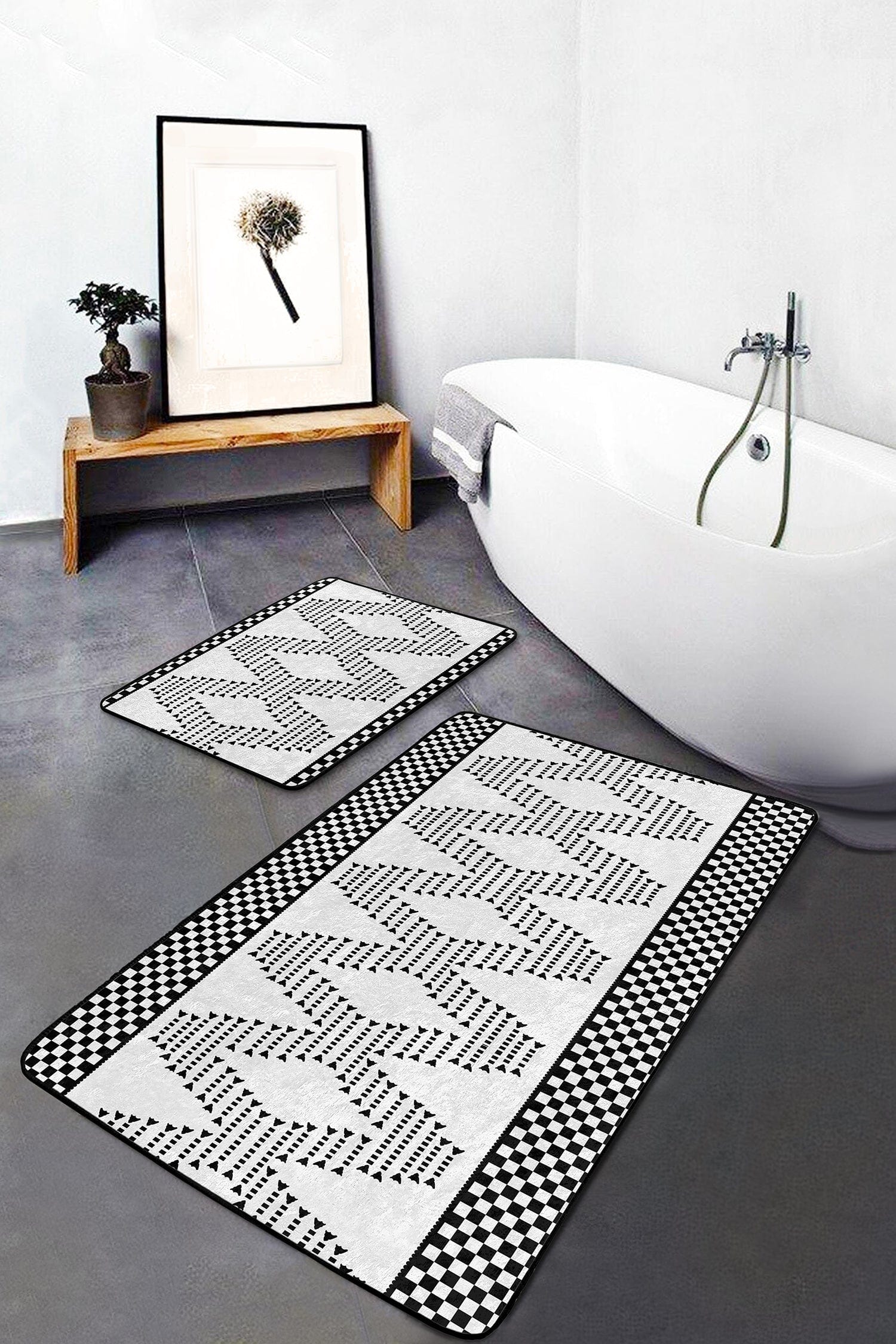 Set di 2 Tappetini da bagno antiscivolo Derya BPS453 Rectangle Multicolore, 100 x 60 cm / 60 x 50 cm