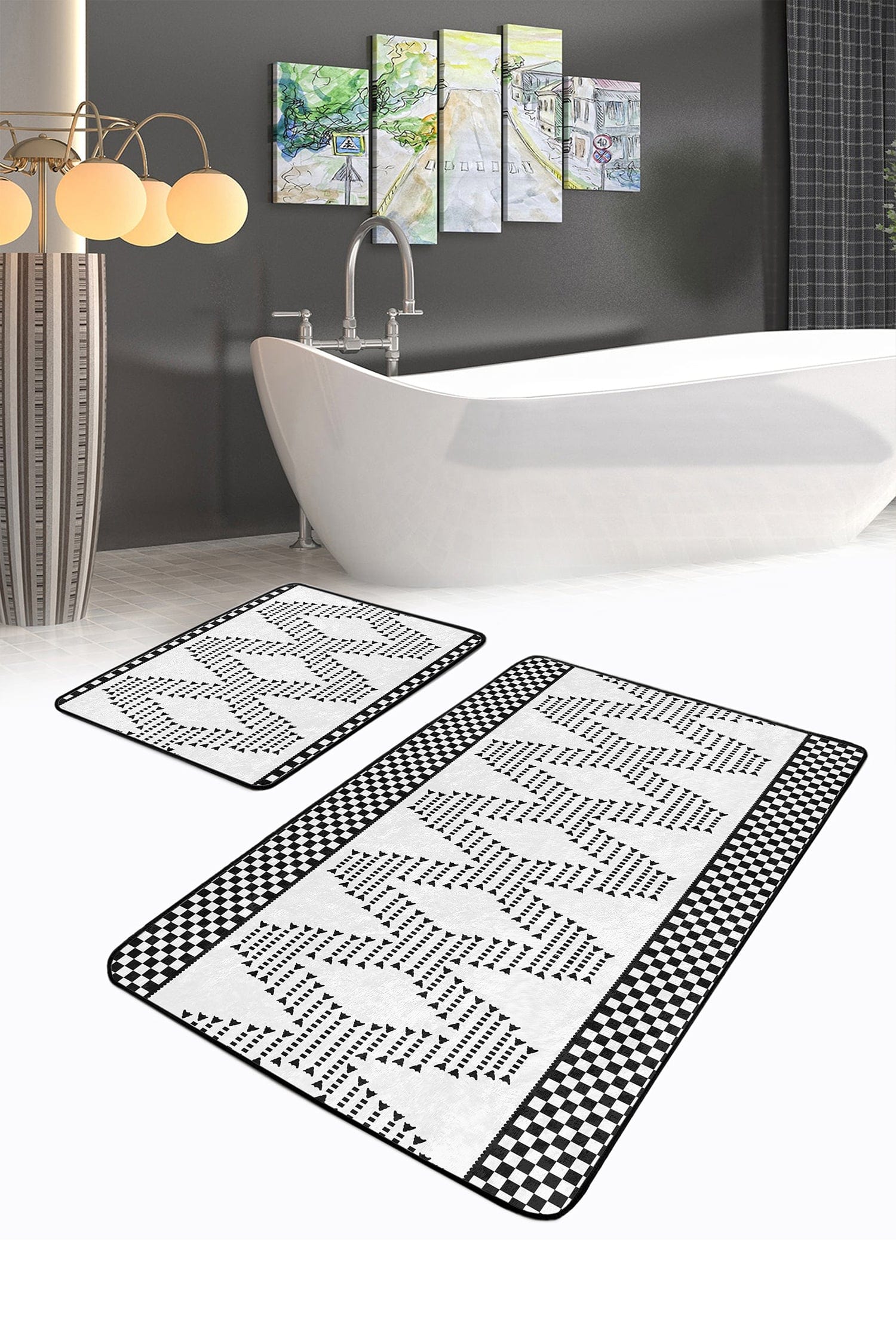 Set di 2 Tappetini da bagno antiscivolo Derya BPS453 Rectangle Multicolore, 100 x 60 cm / 60 x 50 cm (1)