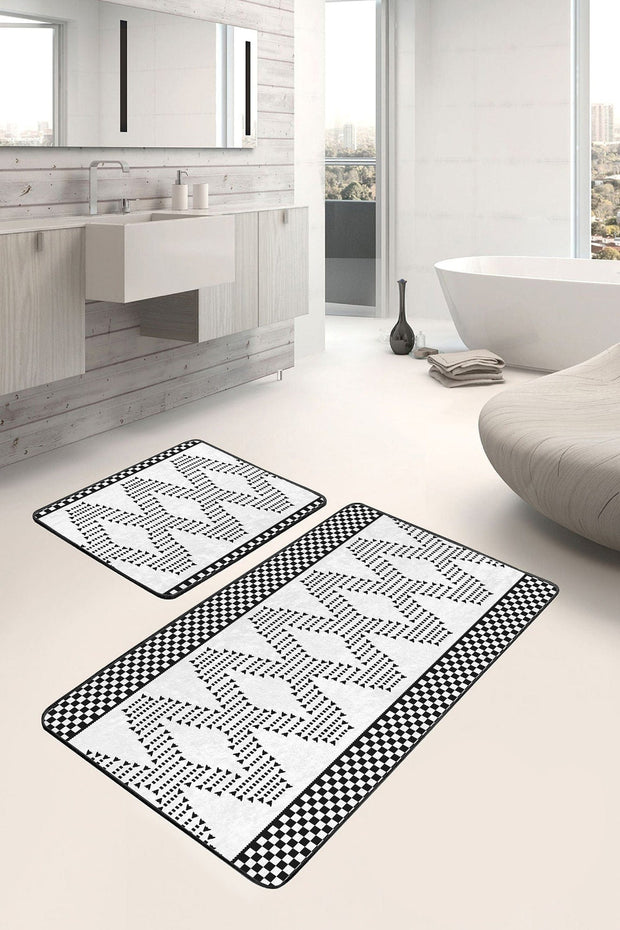Set di 2 Tappetini da bagno antiscivolo Derya BPS453 Rectangle Multicolore, 100 x 60 cm / 60 x 50 cm (2)
