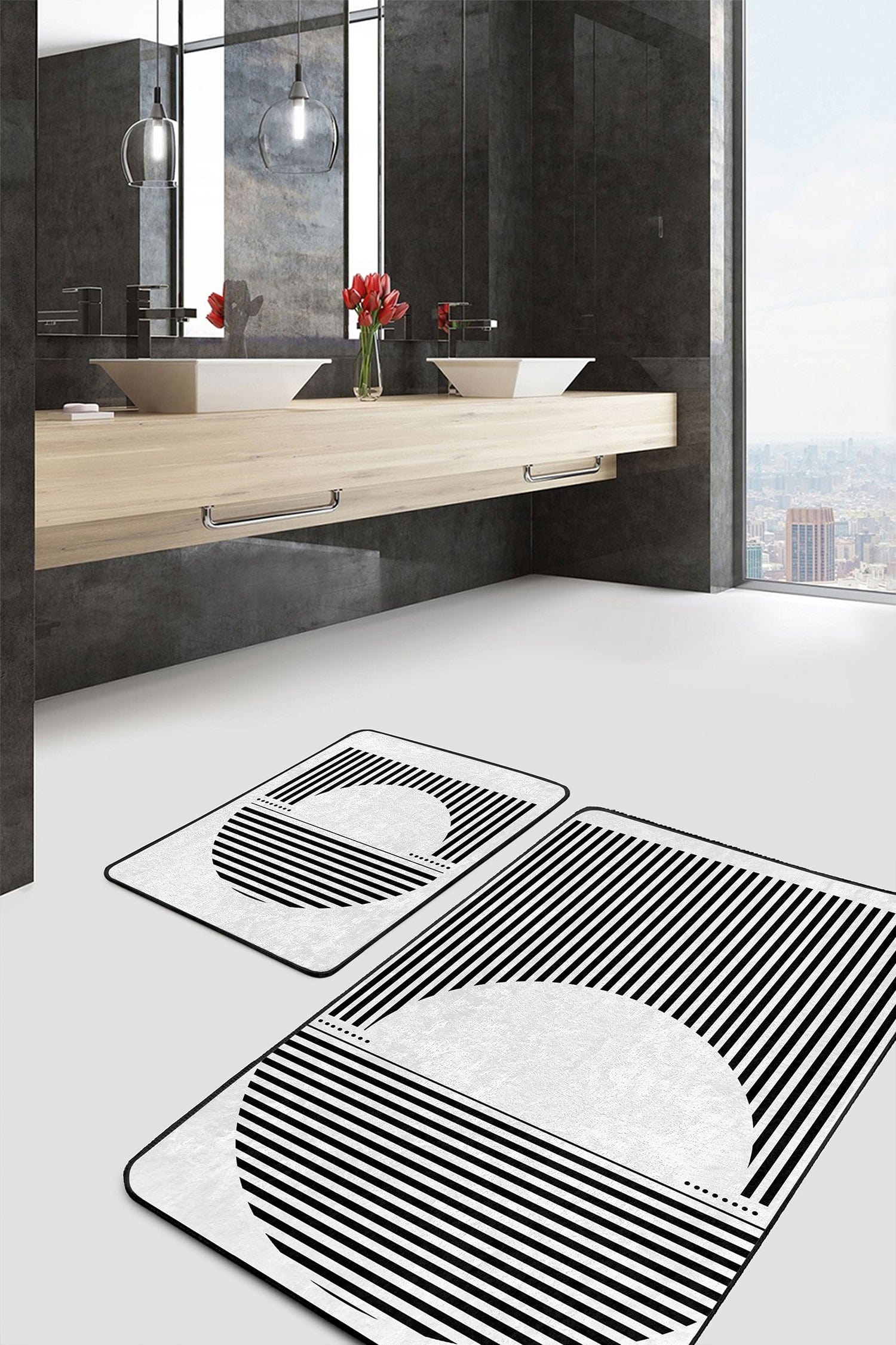 Set di 2 Tappetini da bagno antiscivolo Derya BPS454 Rectangle Multicolore, 100 x 60 cm / 60 x 50 cm (1)