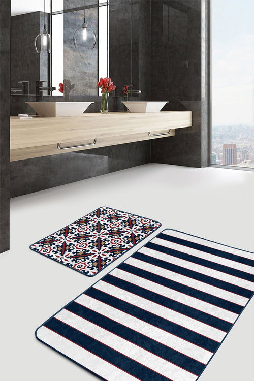 Set di 2 Tappetini da bagno antiscivolo Derya BPS455 Rectangle Multicolore, 100 x 60 cm / 60 x 50 cm